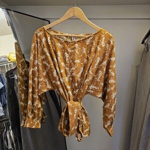 Anthropologie Amber Dolman mustard floral Top Medium